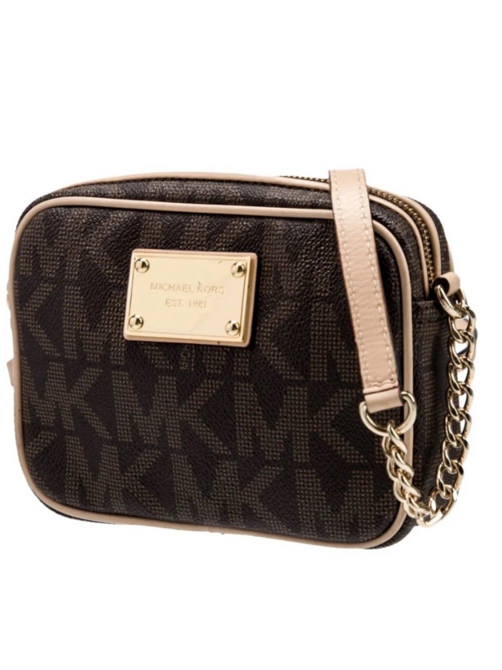 Michael Kors Brown Logo Crossbody with Tan Trim